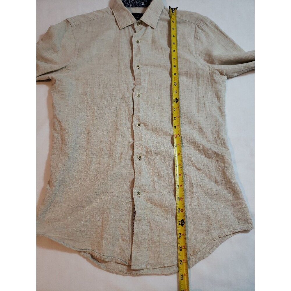 Zara Man Casual button up linen blend shirt slim fit Long Sleeve flip cuf size S - Picture 14 of 15